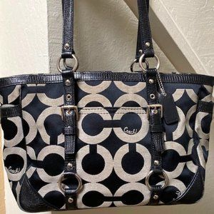 Coach satchel "C" handbag, black leather accents